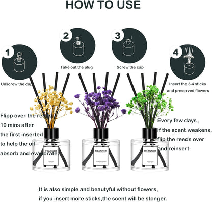 Reed Diffuser Set of 3 Pack,Lavender Eucalyptus/White Jasmine/Lemongrass Scented Oil Diffuser with 24 Sticks(1.7 fl oz Each Pack),Air Freshener for Bedroom Bathroom Office | Shelf Decor