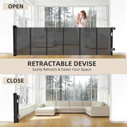 Retractable Baby Gate, 55 in Wide x 33 in Tall Mesh Dog Gate, Hardware Mounted Safety Gate with Double Lock for Doorways, Hallways, Indoor Outdoor, White