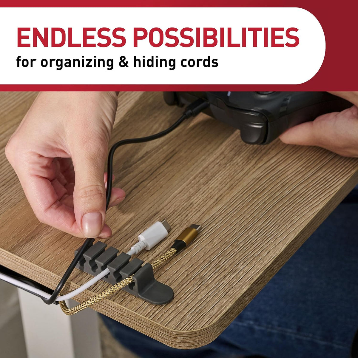 Command 5-Cord Clip Organizer, 4 Clips and 8 Medium Strips, White, 1 Clip Holds up to 5 Charding Cords, Great for Damage-Free Electronics Organization Under Desk or Wall Mount