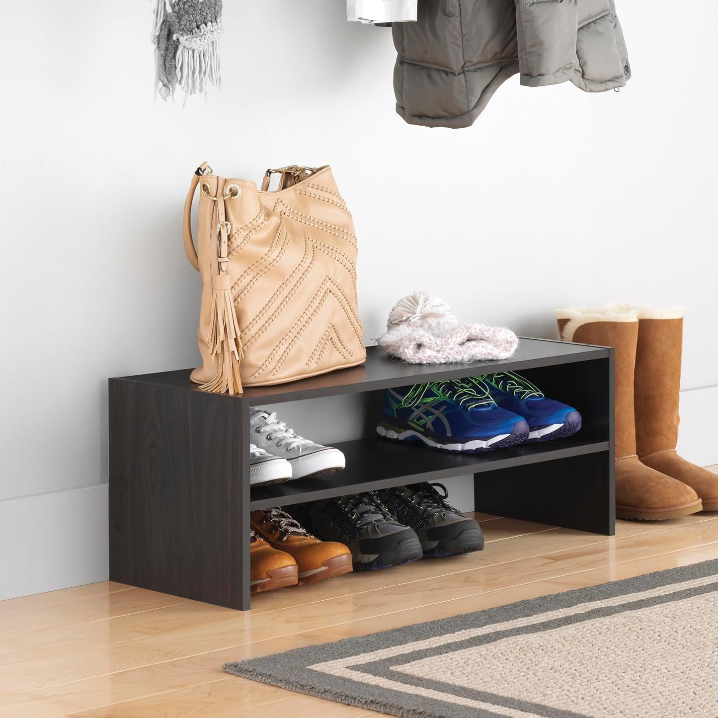 Whitmor Wood Stackable 2-Shelf Shoe Rack, White, 24 inches