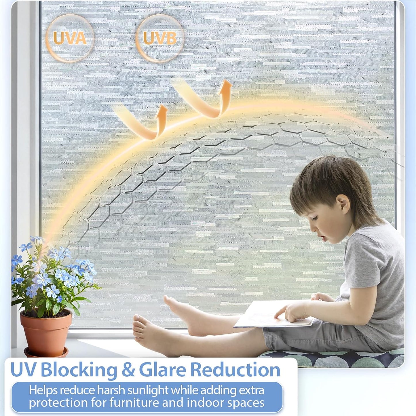 GTJ Frosted Window Privacy Film, Static Cling No Glue Removable Reusable, UV Blocking Glare & Heat Reduction, for Bathroom Glass Door Home Office, 17.5" x 78.7"in