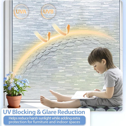 GTJ Frosted Window Privacy Film, Static Cling No Glue Removable Reusable, UV Blocking Glare & Heat Reduction, for Bathroom Glass Door Home Office, 17.5" x 78.7"in
