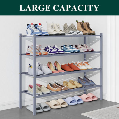 Smiry Bamboo Shoe Rack for Closet, 3 Tier Wooden Shoe Organizer, Stackable Wood Shoe Storage Shelf for Entryway, 14 Vertical Slats, One-piece Heavy-Duty Legs, 26.77"x11.02"x18.31", Natural