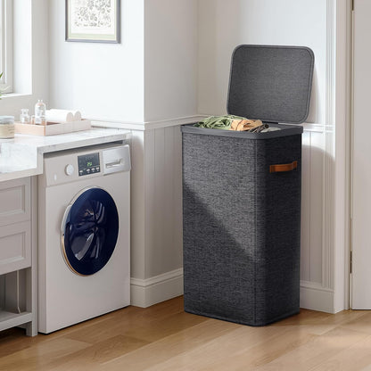 Sorbus Laundry Hamper with Lid - Collapsible 3-Compartment Fabric Laundry Basket with Handles and Removable Laundry Bag – 50 Gallon (190 L) Dirty Clothes Hamper for Bedroom, bathroom and dorm (Beige)