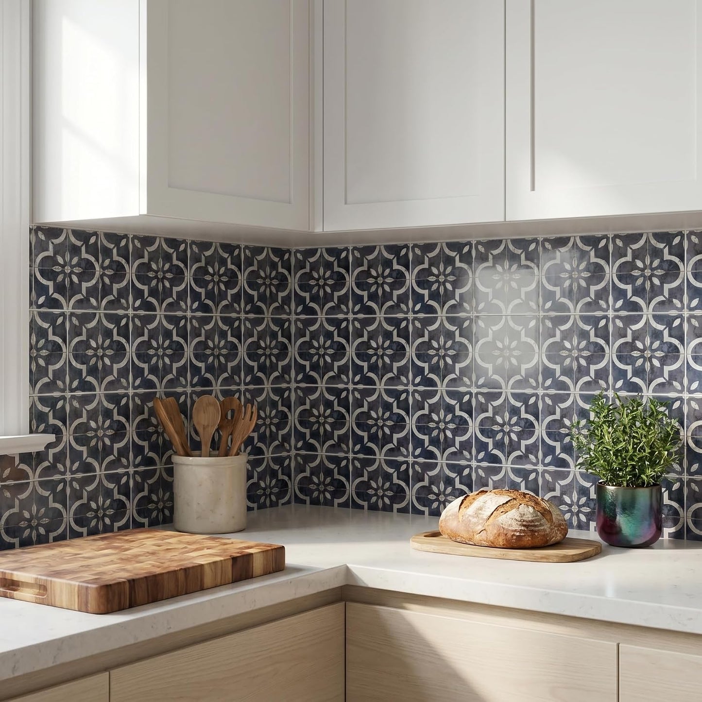 Peel‑and‑Stick Kitchen Backsplash Tiles, 30 PCS 4x4 Inch Neutral Boho Moroccan Decals – Self‑Adhesive Waterproof Vinyl Stickers for Walls & Stair Risers, Easy DIY Upgrade (Beige)