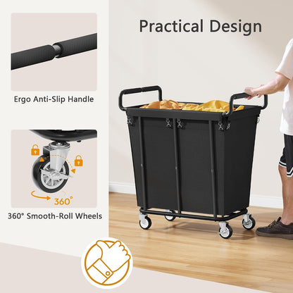 Gewudraw Large laundry hamper with Wheels, 3 Bag Big Rolling Laundry Hamper Sorter Cart, Extra Large Laundry Clothes Hamper, Heavy Duty Laundry Basket Organizer for Laundry Room,Bathroom,Black