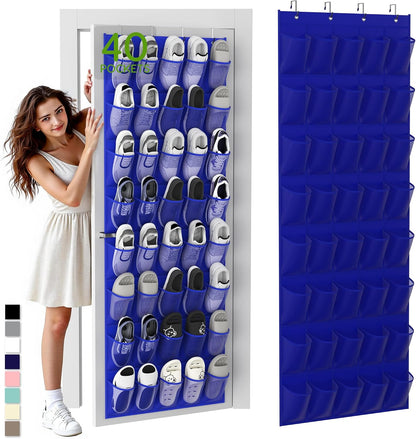 Over the Door Shoe Organizer with 40 Large Breathable Mesh Pockets, Space Saving Shoe Holder, Hanging Shoe Rack for Entryway Bedroom Closet Storage (White, 40 Pockets)