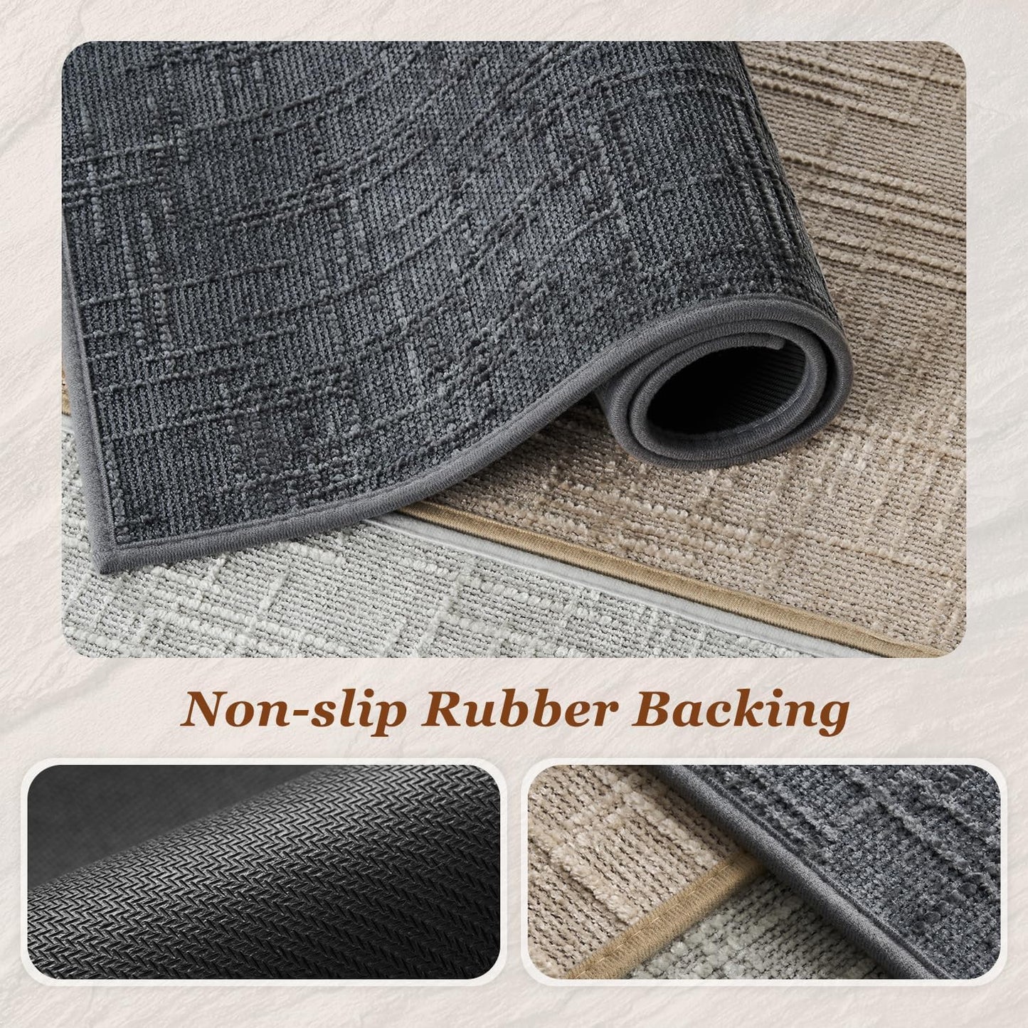 AMOAMI Bath Mat Non Slip Super Absorbent Quick Dry Bath Mats for Bathroom Floor Rubber Backing Washable Bathroom Rugs Modern Woven Jacquard Mat, Beside Tub Bath Rugs, 17" x 24", LightGrey