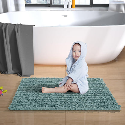 Yimobra Bathroom Rugs Non Slip Washable - Ultra Soft Absorbent Chenille Bath Mat, Quick Dry Shaggy Floor Carpet for Tub Shower, Gray Home Decor Accessories, 24x17 Inch