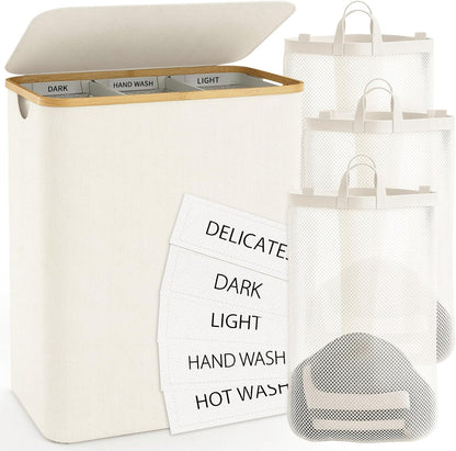 Hampers for Laundry Basket with Lid, 160L Extra Large 3 Section Clothes Divided Organizer for Bedroom, Laundry Room, Dirty Clothing Hamper, Black