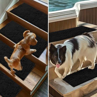 Muddy Mat® Pack of 4 - Soft Chenille Stair Treads Non-Slip Reusable, Super Absorbent Stair Treads for Wooden Steps, Tile & Marble Floor, Easy to Install & Machine Washable - Brown 30'' x 7''