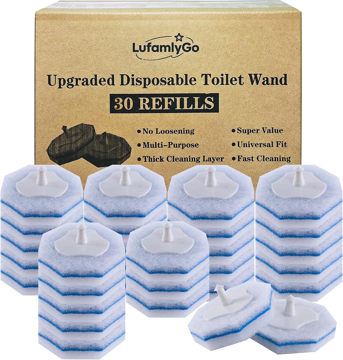 Upgraded 60pcs Toilet Wand Refills fits Clorox Toilet Wand, Thickened Cleaning Layer, Won’t Fall Apart, Disposable Bathroom Cleaning Scrub Pads with Fresh Scent, for Home & Commercial Use