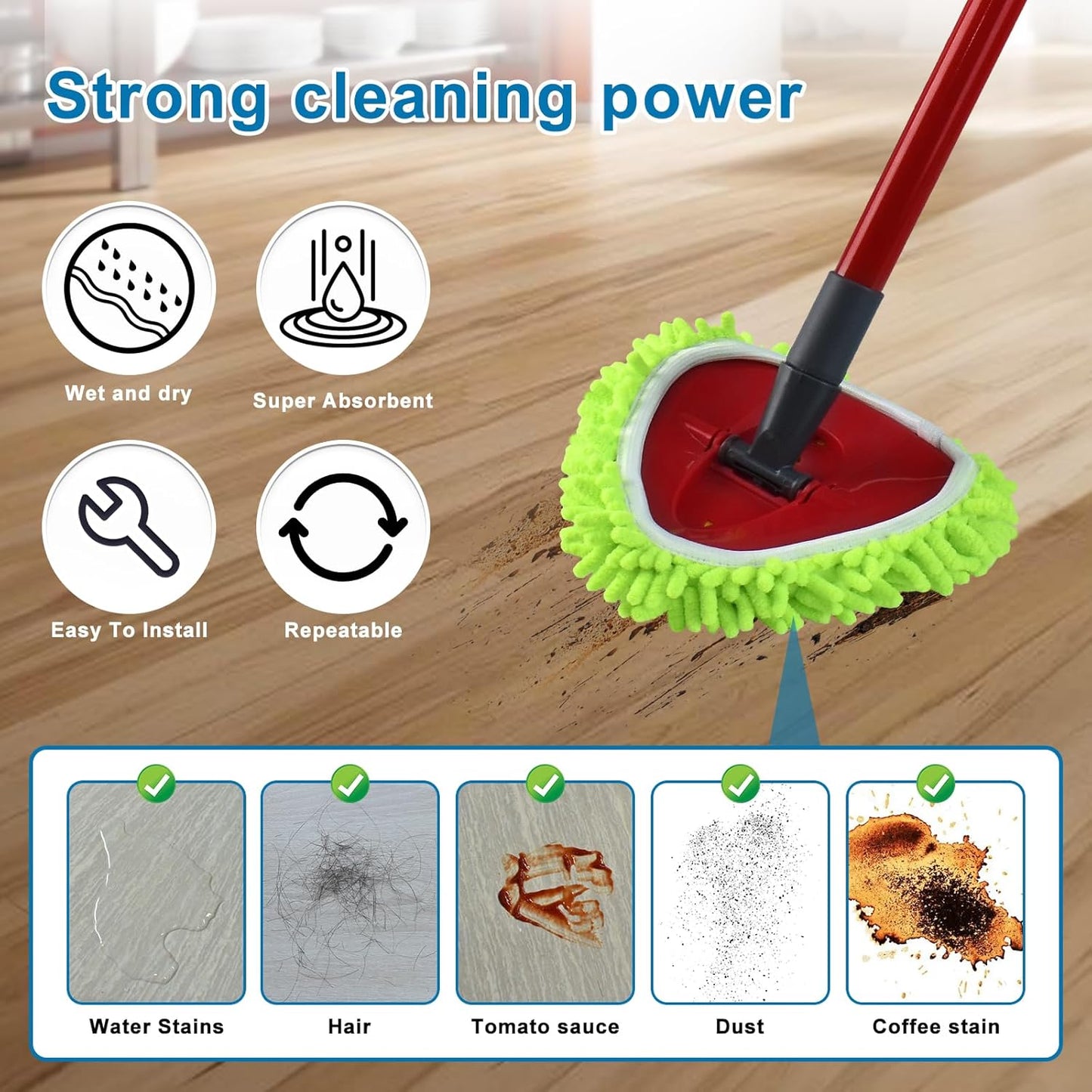 Mop Replace Head for O Cedar, Spin Mop Heads Replacements for Ocedar RinseClean 2 Tank Spin Mop, Chenille Duster for Ocedar Mop Include 3 Pack Microfiber Chenille Mop Pad for Ocedar Spin Mop