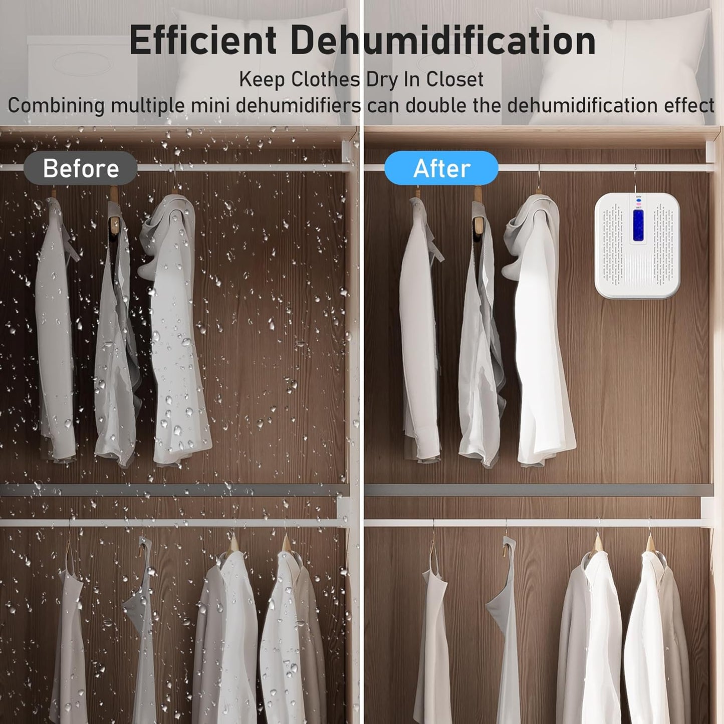 Rechargeable Small Dehumidifier, Portable Mini Dehumidifier for Bathroom, Highly Efficient Dehumidification, Energy Saving, Suitable for Closet, Cars, Wardrobes, Bookcases