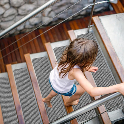 15 Pack 8 "X 30" Non-Slip Carpet Stair Treads for Indoor Wooden Steps, Made of Polyester and Reusable Adhesive, Suitable for Kids Elders and Pets（Black Lines）