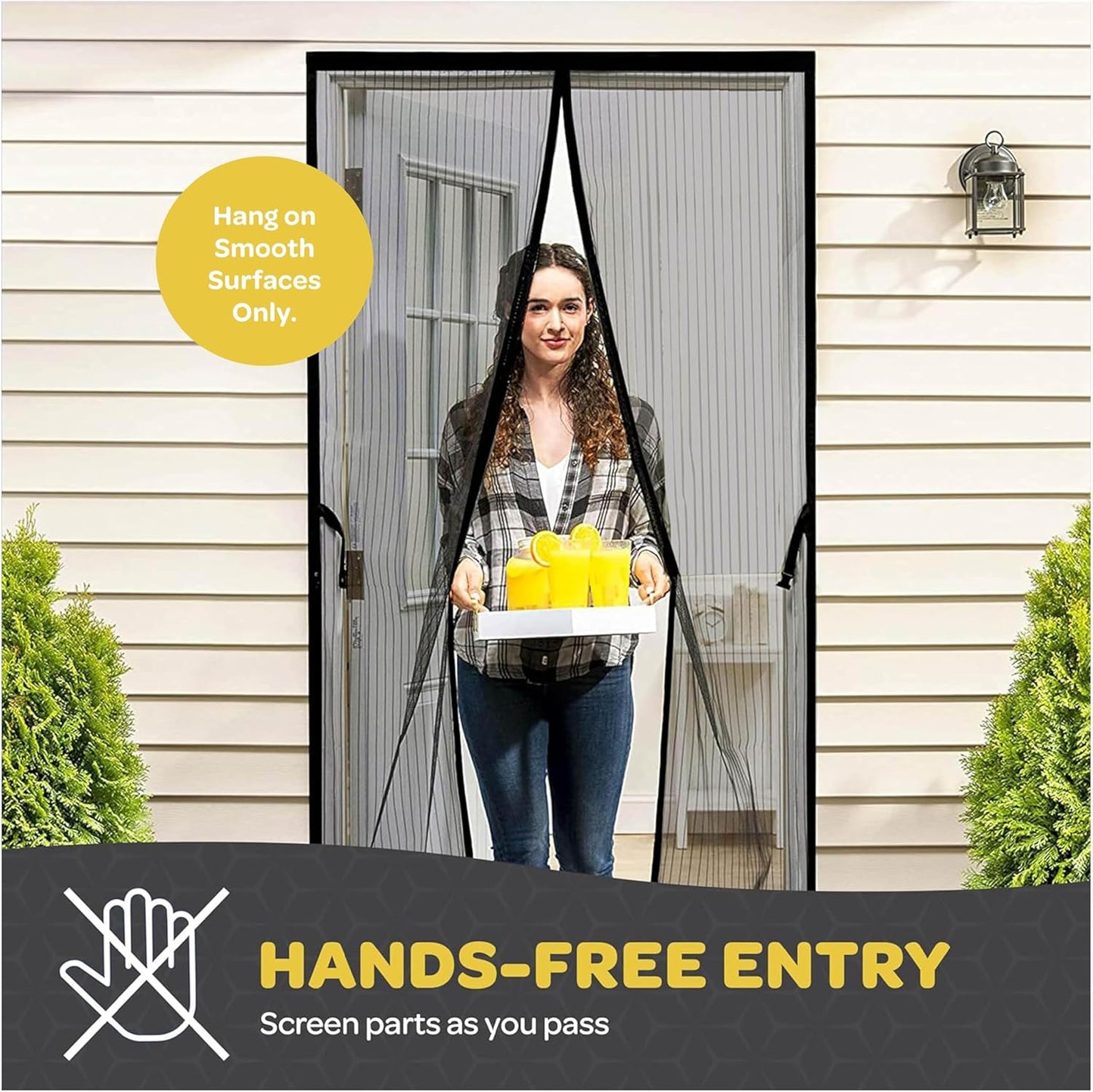 Magnetic Screen Door, Hands-Free Kid/Pet-Friendly Walk Through - Self Magnetic Closure Screen Door Mesh, Stay-Open Option with Buckles - Keeps Bugs Out Lets Breeze in, Fits Door Size (39.4" x 82.7")