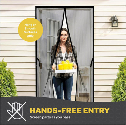 Magnetic Screen Door, Hands-Free Kid/Pet-Friendly Walk Through - Self Magnetic Closure Screen Door Mesh, Stay-Open Option with Buckles - Keeps Bugs Out Lets Breeze in, Fits Door Size (39.4" x 82.7")