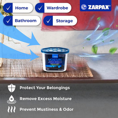ZARPAX Moisture Absorber Activated Charcoal 10.5 oz/300g | Removes Moisture, Damp, Humidity & Odors | Odor Absorber | Moisture Trap for Bathroom, Closet, Kitchen & Small Spaces | Set of 4