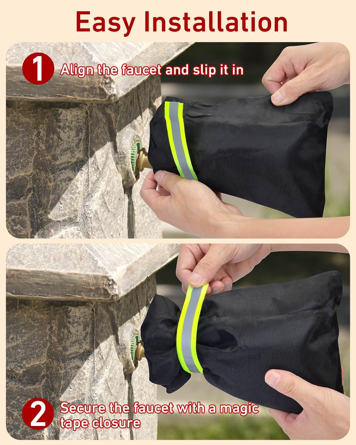 Outdoor Faucet Covers for Winter Freeze Protection - 2 Pack, Thickened Insulated Pipe Covers for Outside, Yard Maintenance Must Haves Waterproof Spigot Covers, 7.7" H x 5.9" W, Black（Reflective