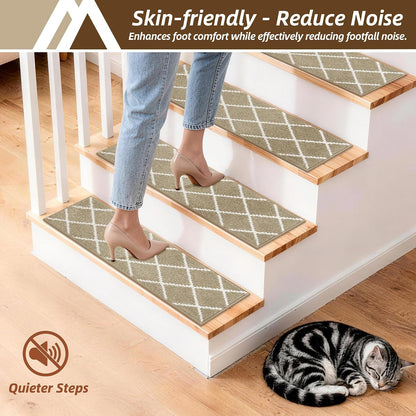 COSY HOMEER Carpet Stair Treads for Wooden Steps Non-Slip Indoor,4pcs, Navy | Peel and Stick,Reusable Adhesive,Residue Free,Washable,Pet Friendly,Soft Stair Runner for Kids,Elders,Multi-Surface Use