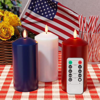 White Flameless Pillar Candles, Battery Operated Wax Candles with Remote, Flat Top Flickering Flameless Candles, LED Candle for Home, Wedding, Party Decor, Set of 3, Φ 3" H 4" 5" 6"