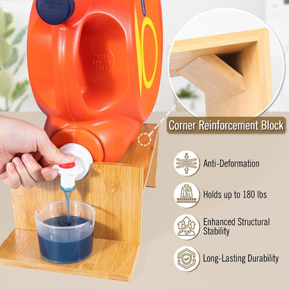 MyLifeUNIT Laundry Detergent Dispenser, 2 Pack Wooden Laundry Detergent Holder Stand with Tray for Laundry Room Organization and Storage