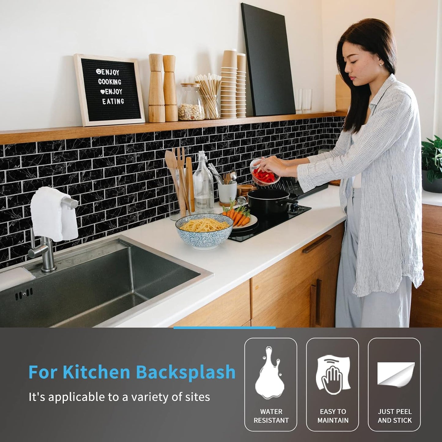 Art3d Premium 10-Sheet Peel and Stick Tile Backsplash - 12"x12" for Kitchen , Bright White