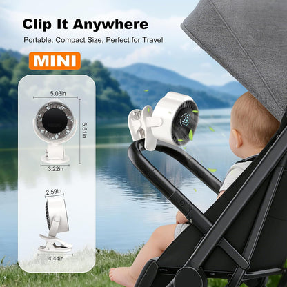 Clip On Rechargeable Fan with LED Light 100 Speed (Need Long Press), 720° Adjustment, Small Protable Desk Fan Quiet Clamp Base 12H Battery, 7 Blades for Dorm Bedroom Travel Camping