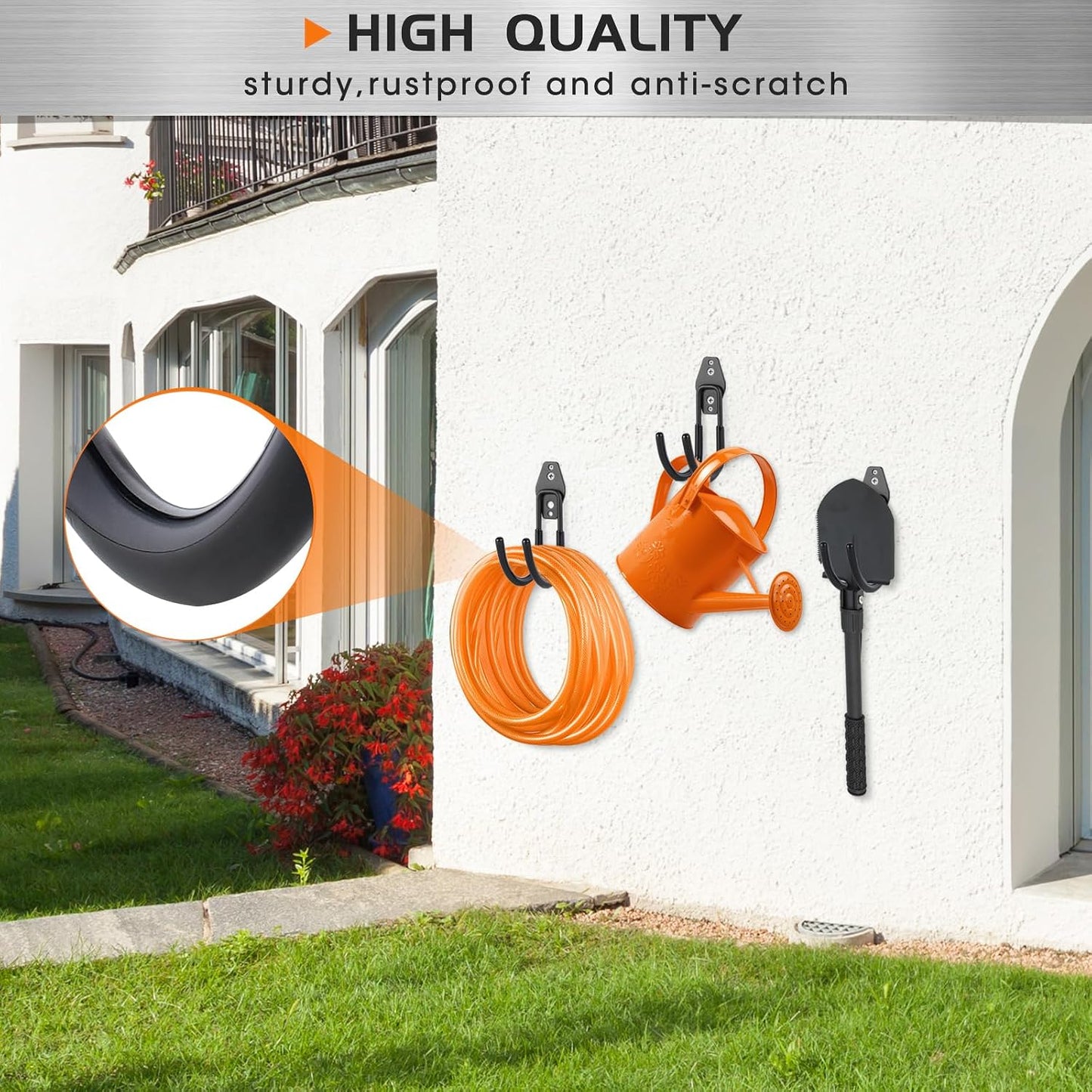 Hose Hanger Wall Mount 2 Pack,Heavy Duty Hose Holder with Screws Metal Hose Hangers for Outside,Hose Rack Suitable for Garage,Garden and Yard,Black