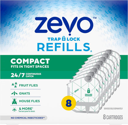 Zevo Compact Flying Insect Trap Kit with Refill Cartridges - Plug-in Indoor Bug Catcher for Gnats, House & Fruit Flies - Blue + UV Light Technology, No Odor, No Mess (1 Plug-in Device + 3 Cartridges)