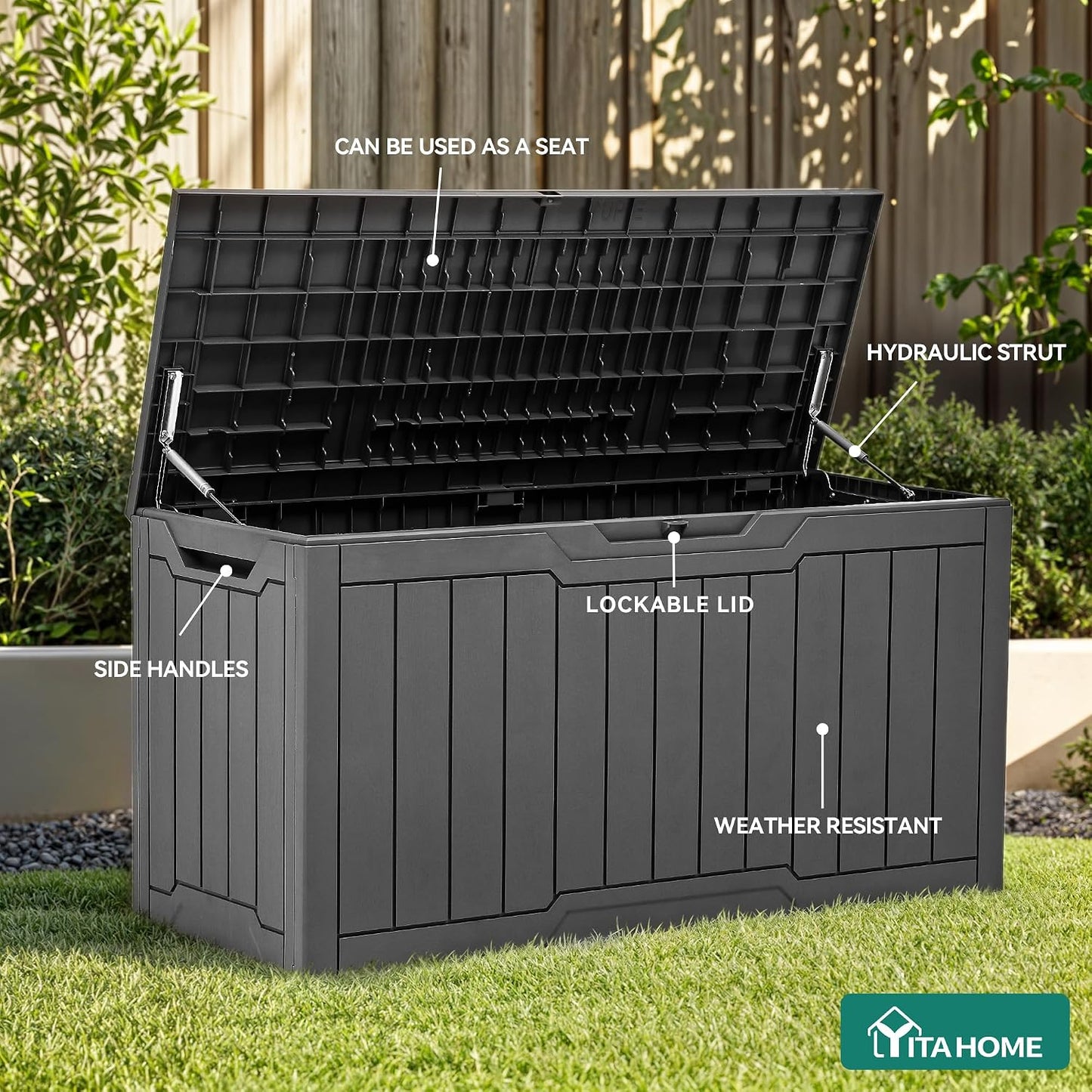 YITAHOME 31 Gallon Outdoor Storage Deck Box | Waterproof Resin Package Delivery and Storage Box with Lockable Lid for Patio Furniture Cushions, Pool Accessories, Garden