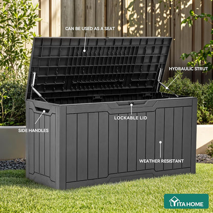 YITAHOME 31 Gallon Outdoor Storage Deck Box | Waterproof Resin Package Delivery and Storage Box with Lockable Lid for Patio Furniture Cushions, Pool Accessories, Garden