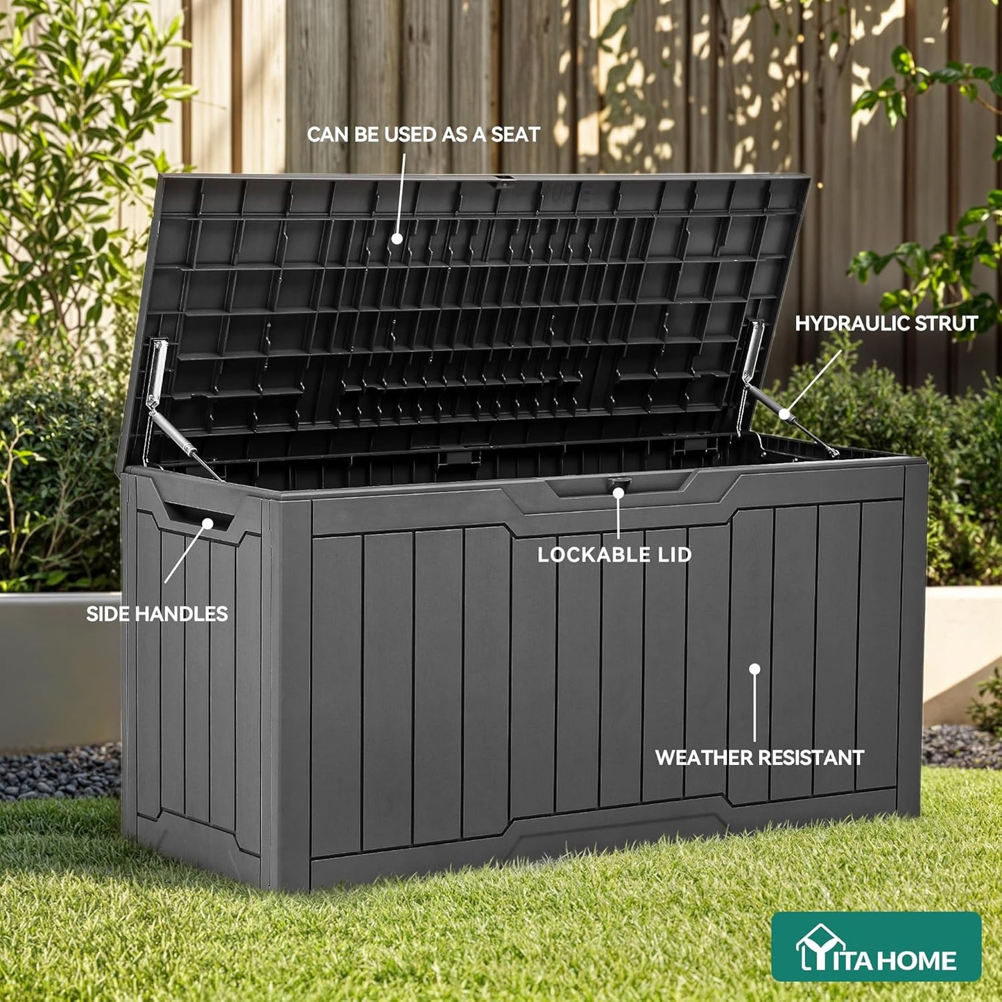 YITAHOME 31 Gallon Outdoor Storage Box | Resin Deck Box and Waterproof Package Delivery Box for Gardening Tools, Pool Supplies, Patio Furniture, Lockable, Taupe