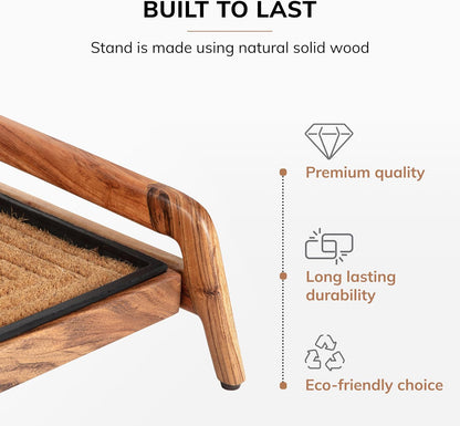 Anji Mountain Heavy Duty Waterproof Wooden Shoe Storage Mat Organizer/Boot Storage Tray Multi Use for Entryway with Coir, Tan Rectangle Embossed Insert, 1 Tier, Fits 2 Pair (26.5" Wide)