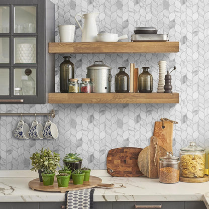 Tilingview 10-Sheet Peel and Stick Backsplash Tile for Kitchen, Self-Adhesive Mosaic Glossy Leaf Stick on Wall Tile with Gaps (Leaf Beige)