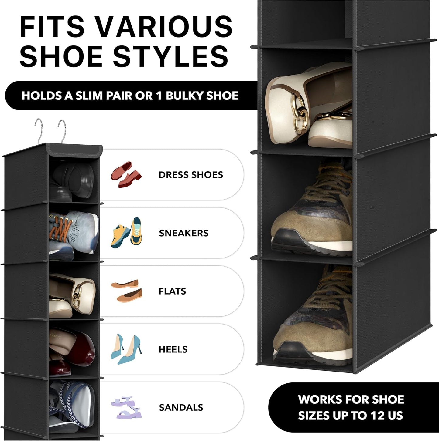 Simple Houseware 10 Shelves Hanging Shoes Organizer Holder for Closet, Grey
