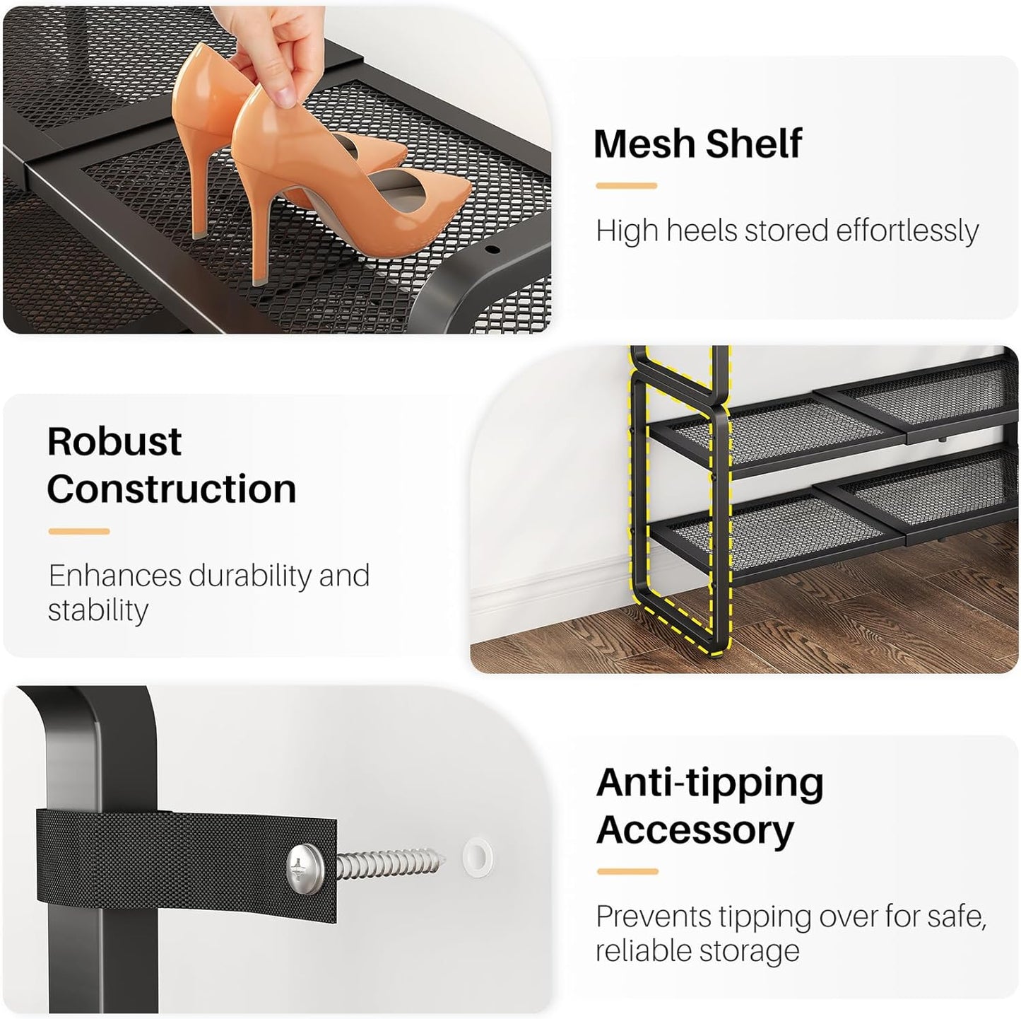 SNTD Shoe Rack - Expandable Shoe Organizer for Closet, Adjustable Metal Shoe Shelf Storage, Stackable Long Shoe Stand Holder for Garage, Entryway, Door Entrance (Black, 2-Tier)