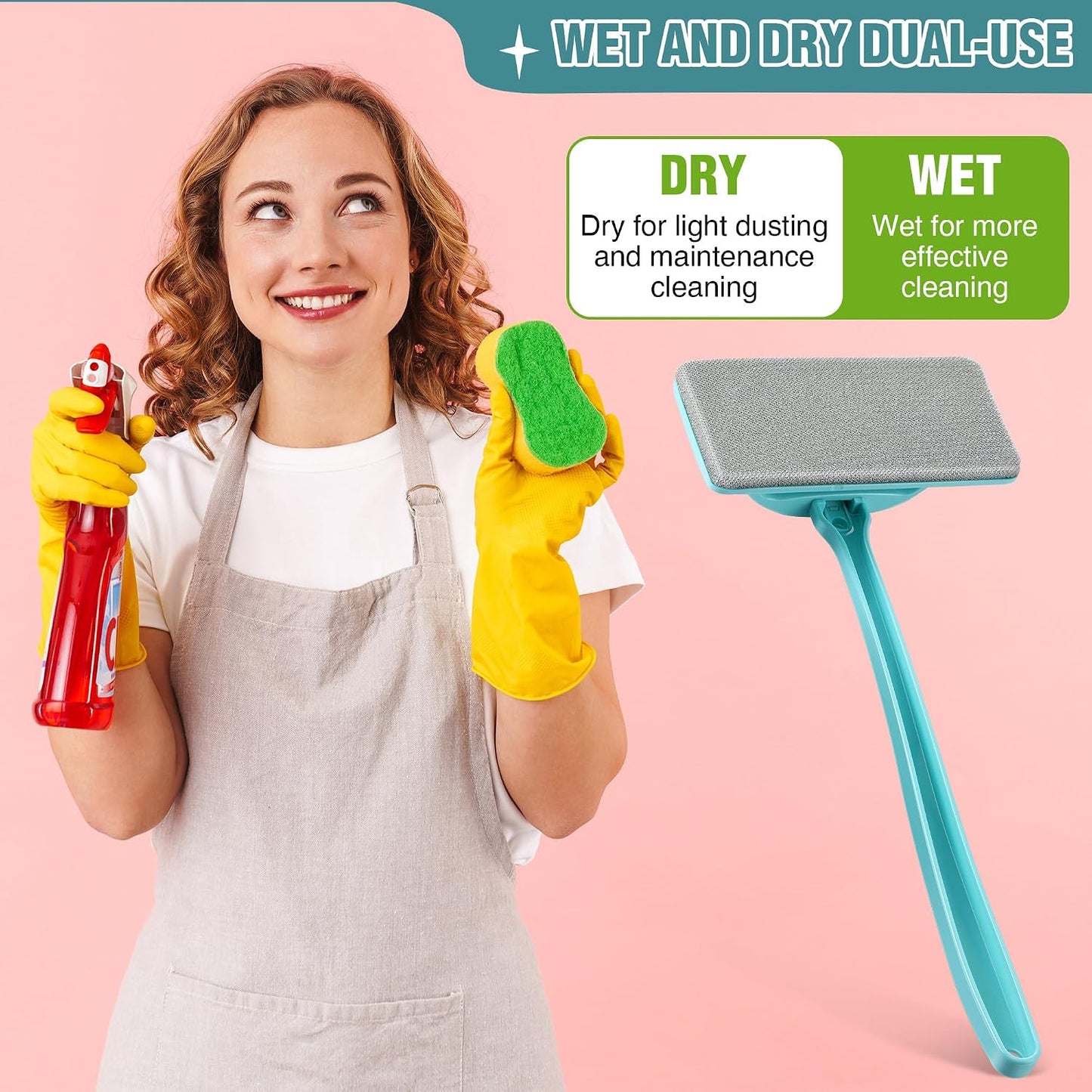 Window Screen Cleaner Brush, Mesh Window Cleaning Brush Kit with Replaceable Heads and Detachable Handle, Wet & Dry Dual Use for Screens, Doors, Patio(3 Pack)