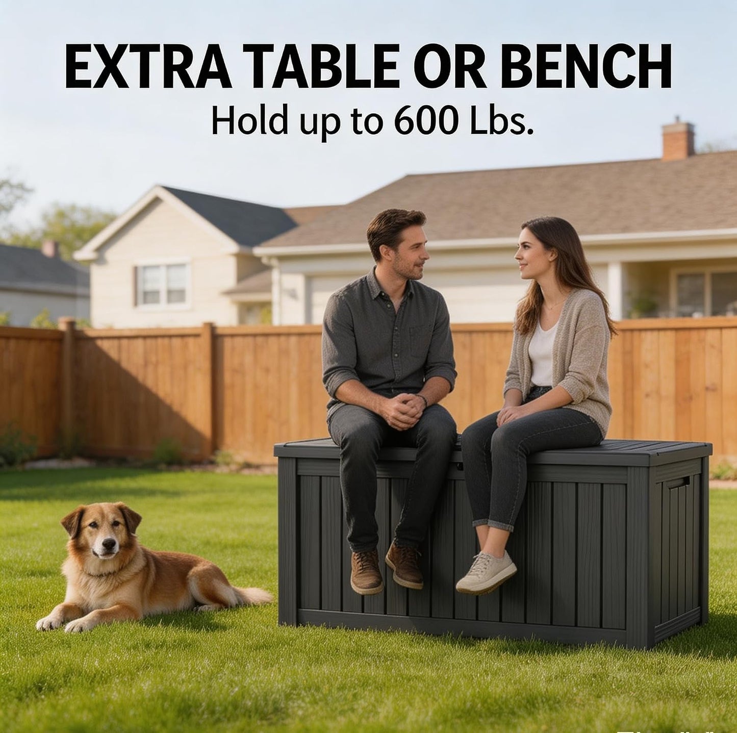 LAUSAINT HOME 320 Gallon Resin Deck Box, Package Delivery Box with Lockable Lid, Waterproof Outdoor Storage Box For Garden Tools, Patio Cushions(320 Gallon,Black)