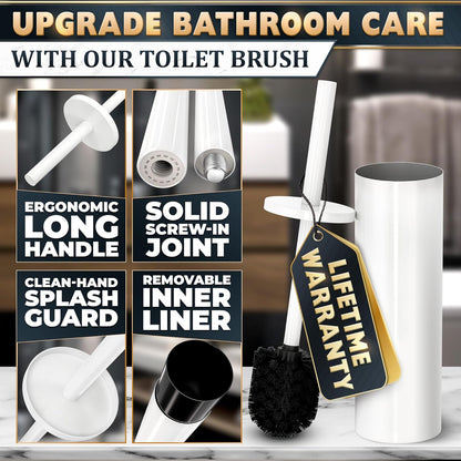 Black Toilet Brush and Holder Set - Slim Matte Design that Fits Anywhere - Stainless Steel Toilet Bowl Brush and Holder with 2 Rounded Corners, Replaceable Head, Removable Inner Bowl & Splash Guard
