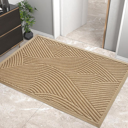 HIYARD Sturdy Front Door Mat, Absorbent Muddy Dirt Resist Welcome Door Mats Outdoor Indoor, Stain and Fade Resistant, Non-Slip Backing Entry Mat Low Profile Doormat for Entryway, 29×17, Beige
