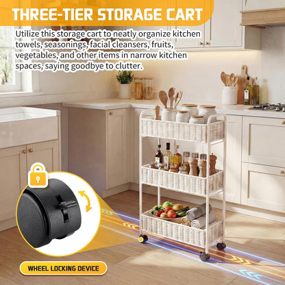 FOCHIER F Utility Slim Storage Cart,3-Tier Rolling Kitchen Office Laundry Room Cart,Mobile Shelving Unit Organizer for Living Room Bathroom Baby Diaper Narrow Places (Black, 3 Tiers-7.1 inch (W))