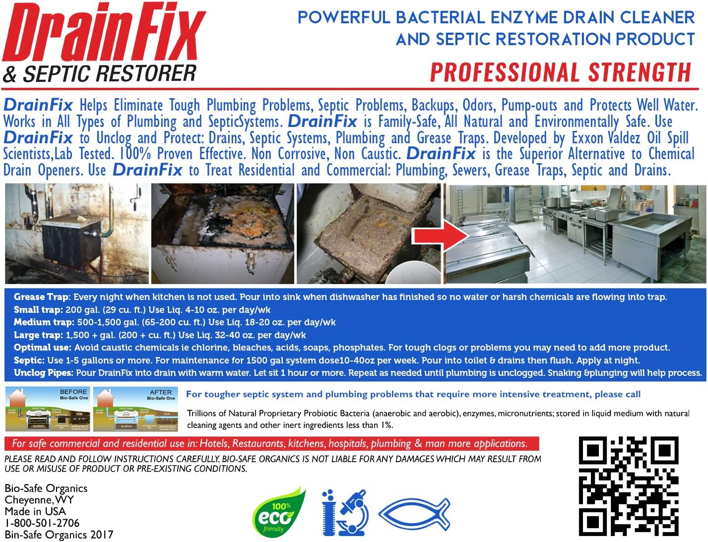 DrainFix & Septic Restorer – 32 oz Enzyme Septic Tank Treatment & Drainfield Restoration – Organic Drain Cleaner for Sewer Lines, RV & Home Plumbing – Safe for Pipes & Septic Systems