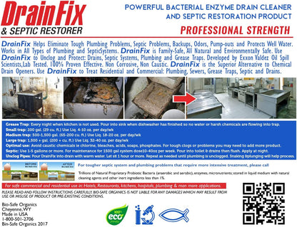 DrainFix & Septic Restorer – 32 oz Enzyme Septic Tank Treatment & Drainfield Restoration – Organic Drain Cleaner for Sewer Lines, RV & Home Plumbing – Safe for Pipes & Septic Systems