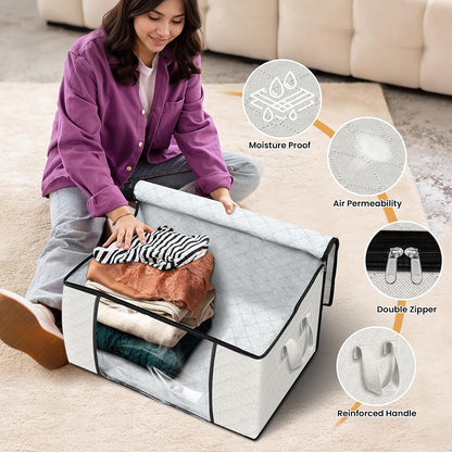 Fab totes 6 Pack Storage Bags for Clothes and Blanket, Foldable Closet Organizers and Storage with Zippers, Clear Window and Handles, Fabric Storage Bins for Sweater, Comforter, Bedding,Linen Sheets