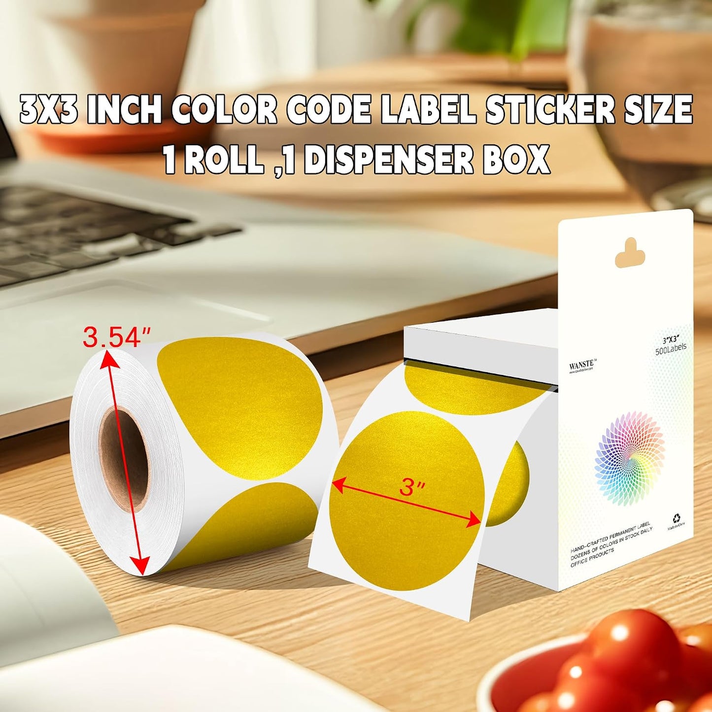 3 Inch White Color Code Dot Stickers,500 PCS Round Labels Stickers in Dispenser Box for Organization, Inventory,Classroom