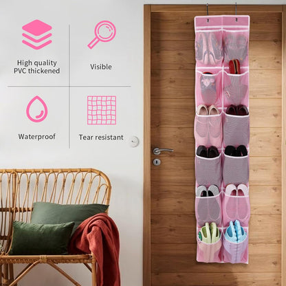 GOMAJI Over the Door 12 Pocket Hanging Shoe Organizer, Gray