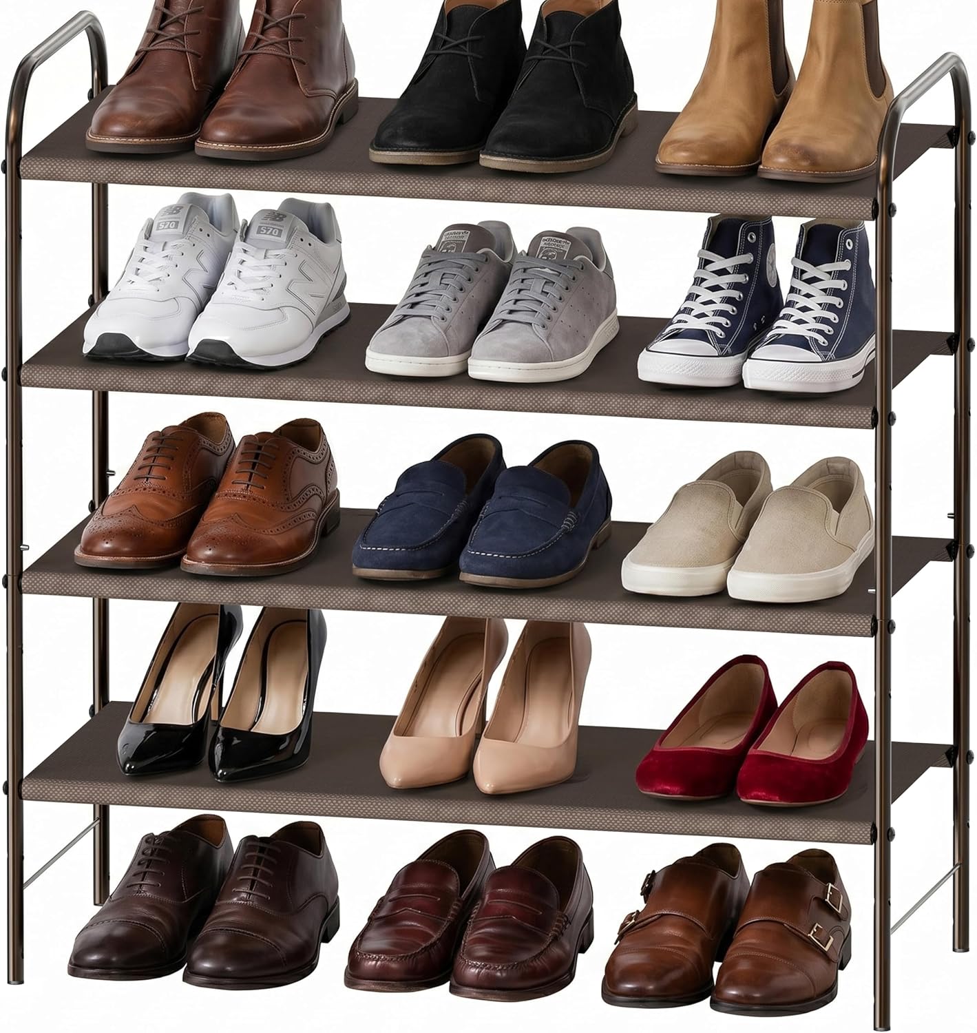 Simple Houseware 3-Tier Shoe Rack Storage Organizer, Grey – Space-Saving Shoe Shelf, Holds 9–16 Pairs, Sturdy Metal Frame, Easy Assembly – Closet, Entryway, Bedroom Shoe Storage Solution