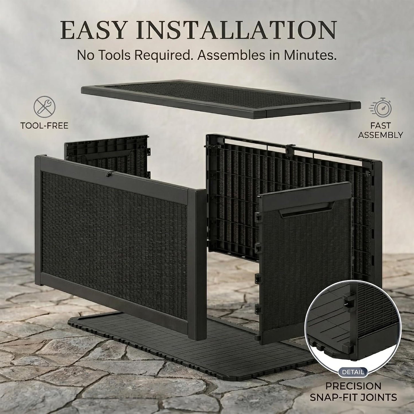 270 Gallon Lockable Resin Outdoor Storage Box, Waterproof & Weather Resistant Deck Box for Patio Cushion, Garden Tools & Pool Accessories, Black