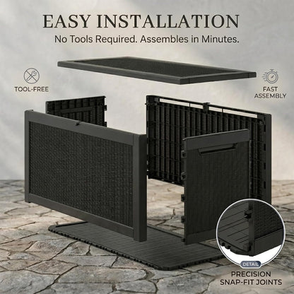 270 Gallon Lockable Resin Outdoor Storage Box, Waterproof & Weather Resistant Deck Box for Patio Cushion, Garden Tools & Pool Accessories, Black